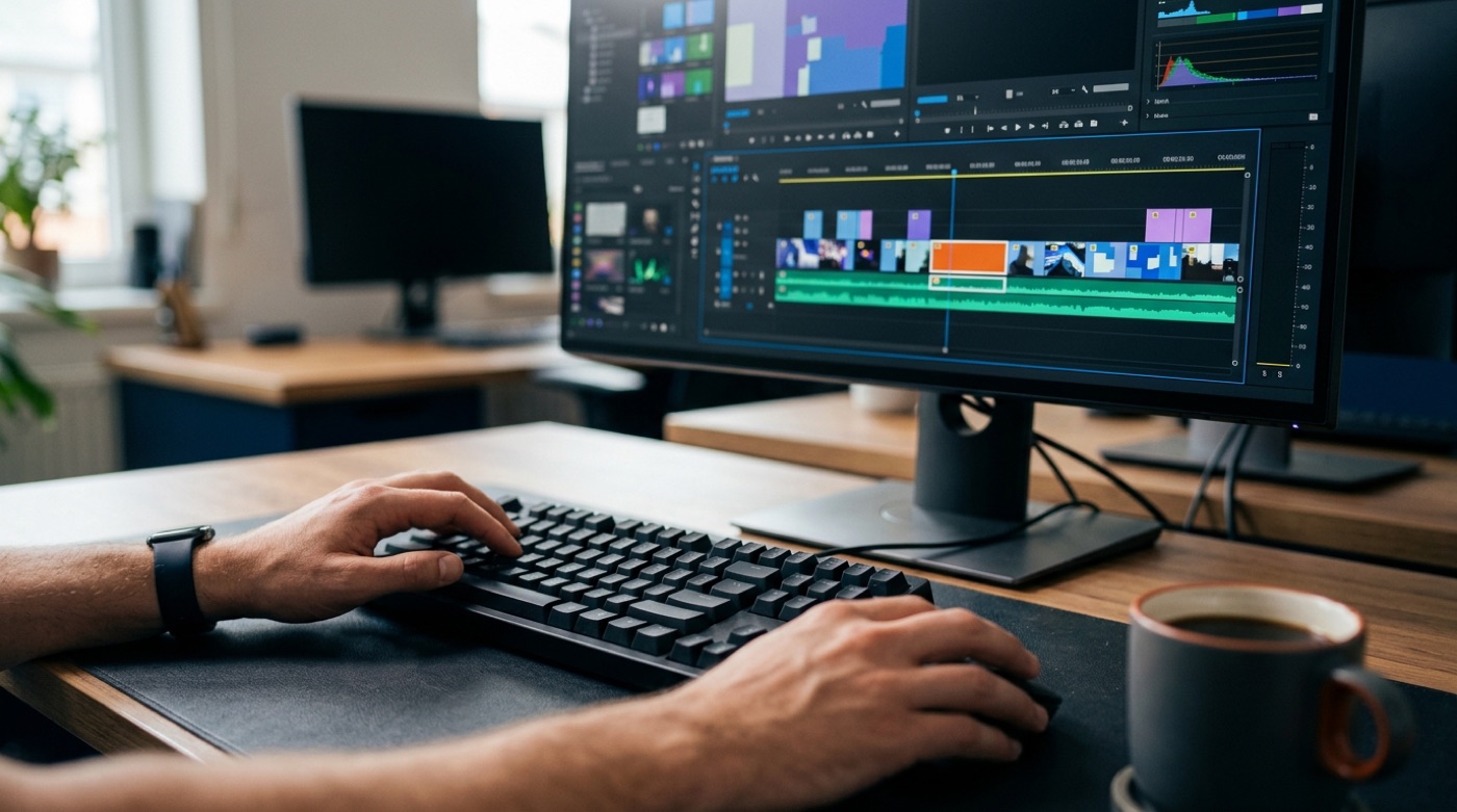 An editor trims a short reference clip on the timeline, keeping only the seconds AI should follow