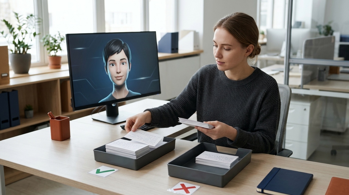 A content manager sorting Q&A cards to decide what a brand AI avatar may answer