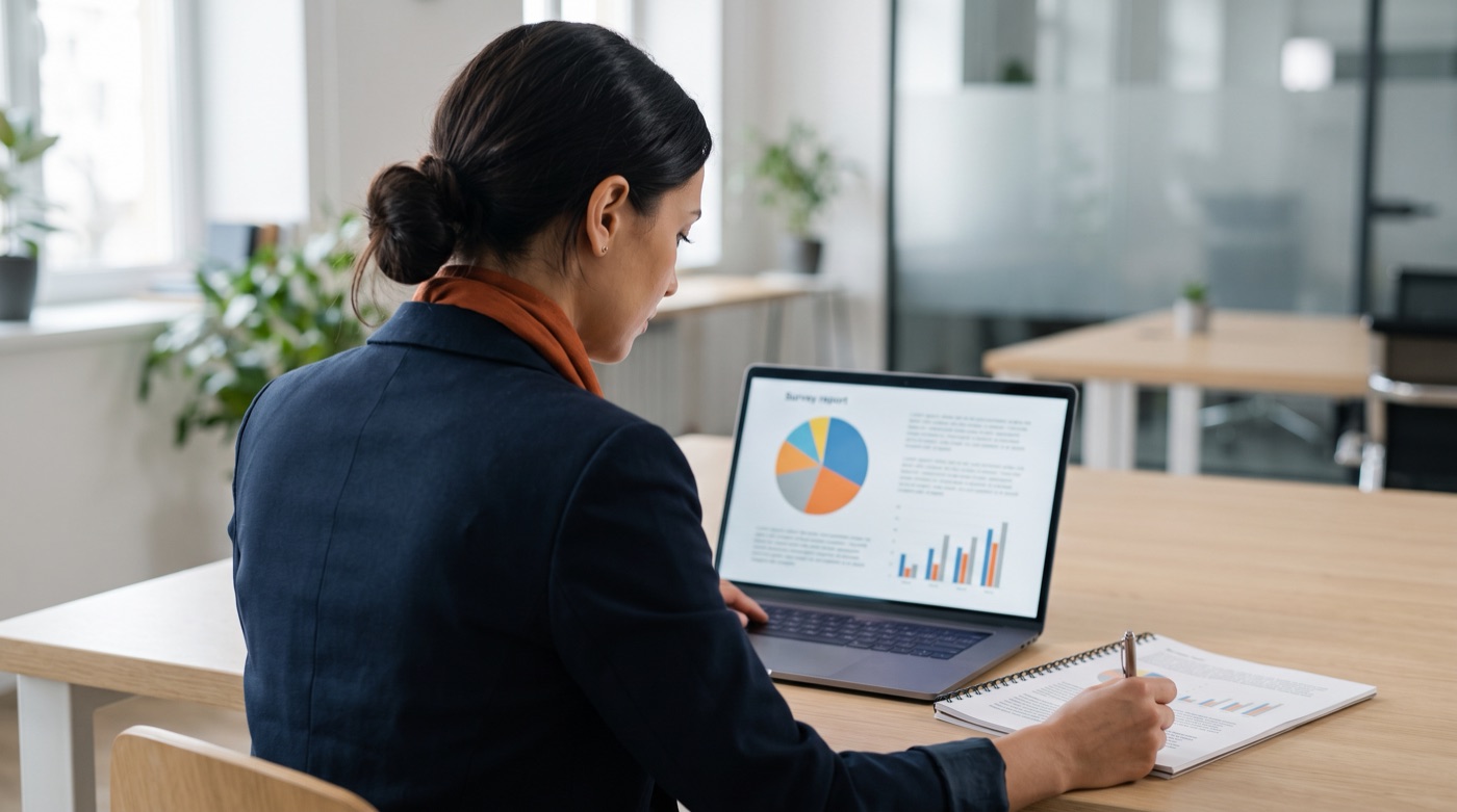 An analyst reads a survey report comparing AI agent adoption with how many companies measure it